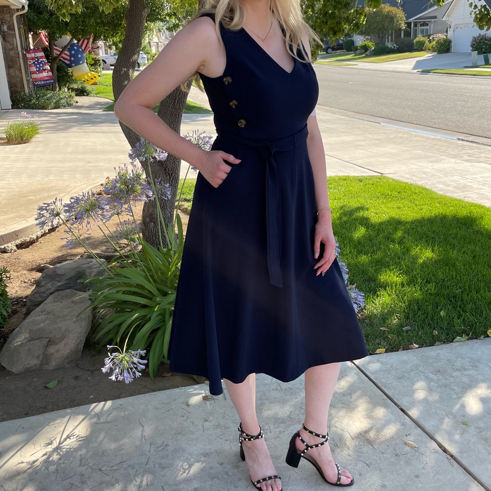 Calvin Klein Navy Midi Dress with Button Detail